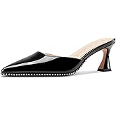 Castamere Womens Close Pointed Toe Slip-on Beaded Mules Heels Kitten Heel Dress Party Casual Pumps 2.6 Inches Heels