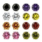 8 Pairs Assorted Color Wholesale Lot Stainless Steel Cubic Zirconia CZ Stud Earrings, Hypoallergenic