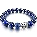 INBLUE Women,Men's 10mm Alloy Energy Bracelet Link Wrist Energy Stone Blue Silver Tone Buddha Mala Bead