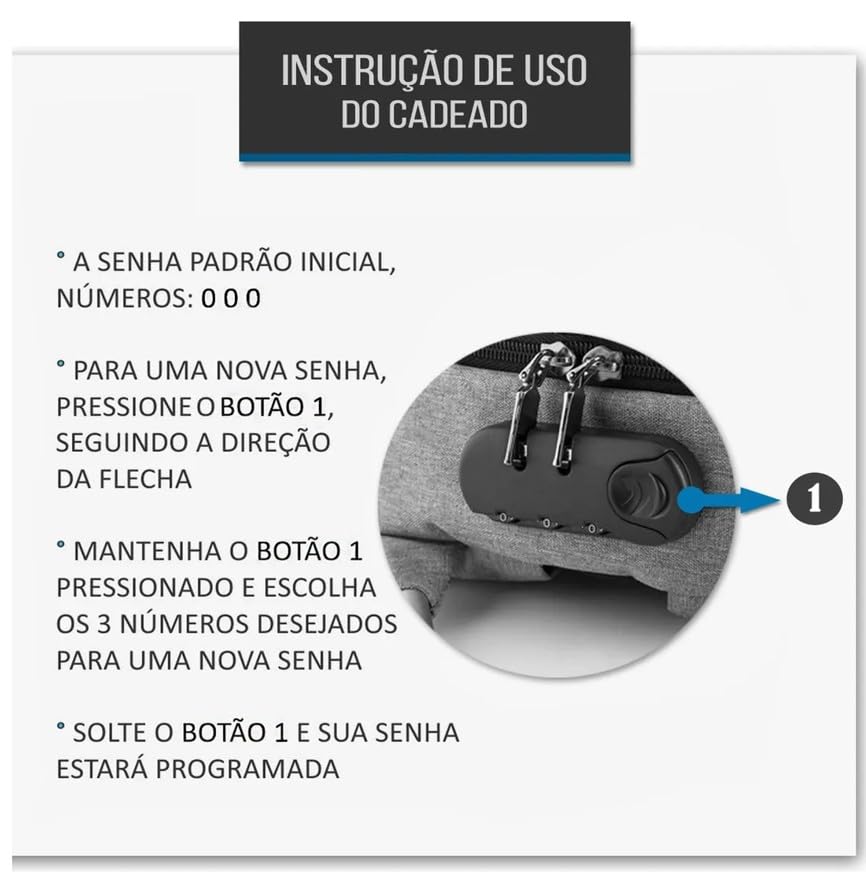 Mochila Executiva Antifurto Masculina Feminina Impermeável com Cadeado e Entrada USB – Para Notebook até 15,6” Trabalho Viagem Escola