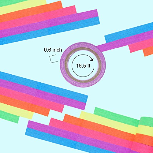 UV Blacklight Reactive Tape Neon Gaffer Fluorescent Cloth Tape For Party Decoration (12 rolls)