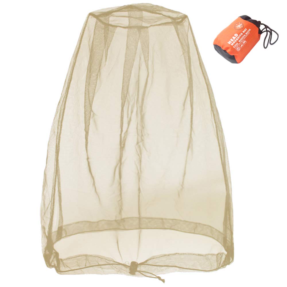 Cinvo Head Net Mesh Bug Net Face Netting Updated Bigger Size for Mosquitoes Bugs No See Ums Insects Gnats Midges from Outdoor, Spacious Net Room Works Over Most Hats Comes with Free Stock Pouch- Khaki