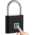 Fingerprint Padlock, Locker Lock, Fingerprint Lock Gate Locks, Portable Padlock with Keyless Biometric Gate Locks for Outdoor Fence Storage Gym Lock, Combination Lock USB Rechargeable Black