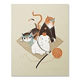 Samurai Cats and Rabbit Art Print Cute Ninja Karate Feline Kitty Bunny Wall Poster Funny Fighting Animals Illustration Home Decor 8 x 10 inches