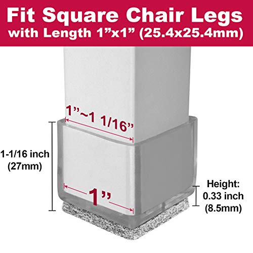 Anwenk 1''x1" Square Chair Leg Floor Protectors with Felt Pads 1inch 1