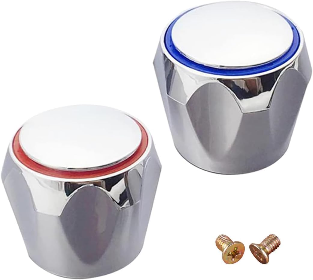 DPWOUM 2Pcs Silver Replacement Cold and Hot Tap Head Covers for Bathroom Kitchen Sink Faucet - Basin/Bath Handle Parts