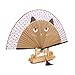 PIXNOR Silk Bamboo Cartoon Cat Folding Fan Hand Painted Fan (Brown)