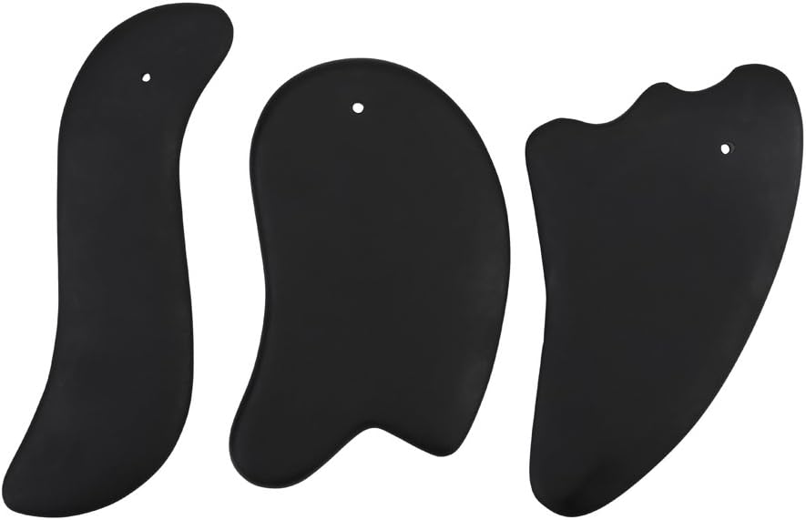 Windfulogo ISATM Tools 3 Pcs Gua Sha Massage Scraping Tool Guasha Board Natural Bian Stone for SPA Acupuncture Therapy Black