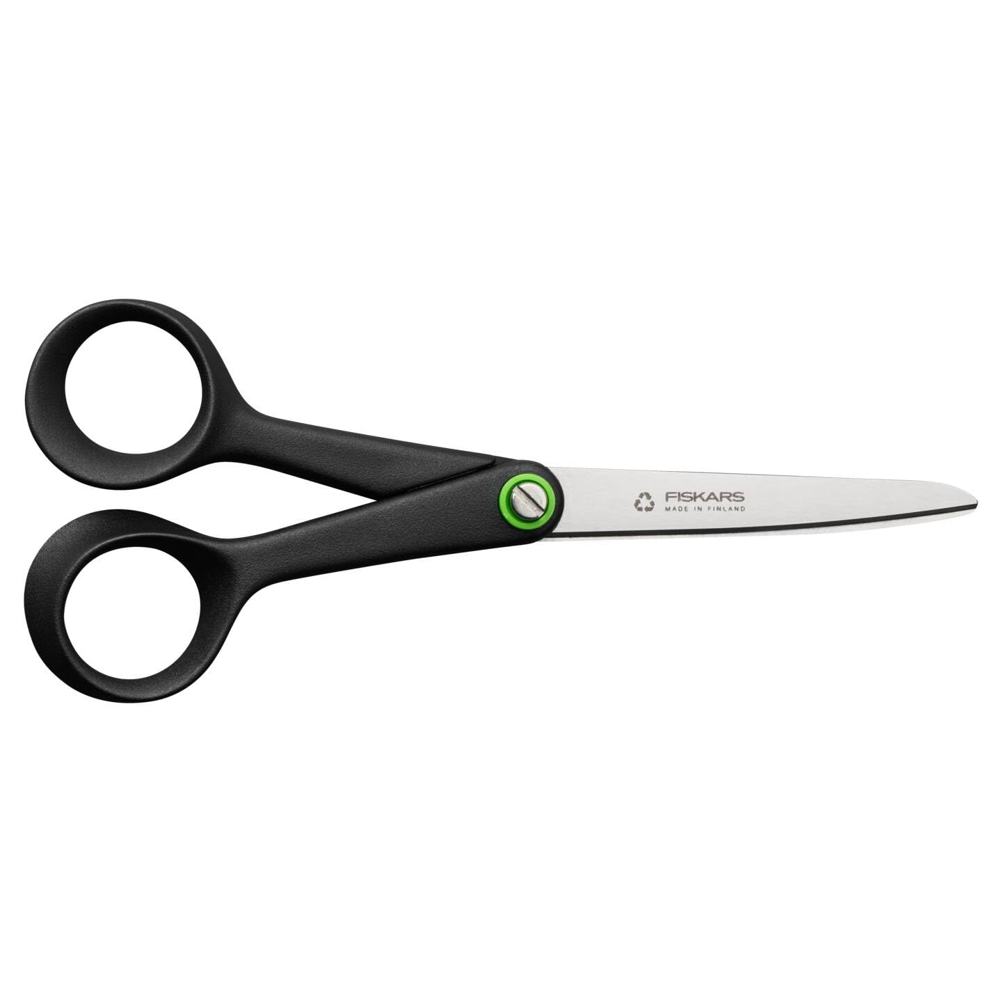 Fiskars ReNew universal scissors, length: 16.7 cm, recycled stainless steel/recycled plastic, functional shape, black, 1074543