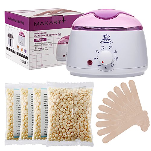 Makartt Wax Warmer Kit Melter Hair Removal Kit with 【FDA Approved 】 4 Bags Hard Wax Beans and 10 Wax Applicator Sticks