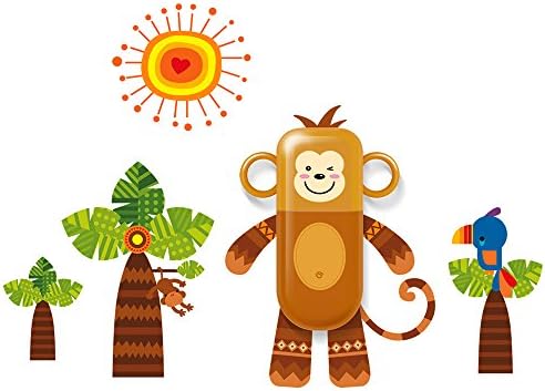 WallElf (TM) Removable Peel and Stick Nursery Wall Decals with Tumbler and Toothbrush Holder (Monkey Style)