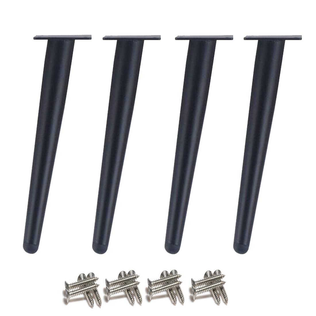 Drenky 4 Pieces Slant Table Legs Metal Cabinet Legs, Cone Furniture Legs, 201 Stainless Steel, Black, 40 cm Height, Non-Slip Silent Base for Sofas, Tables and Other Furniture