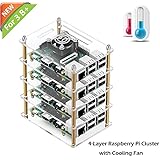 iUniker Raspberry Pi Cluster Case, Raspberry Pi Case with Cooling Fan and Raspberry Pi Heatsink for Raspberry Pi 3 Model B+, Pi 3 B, Pi 2 B, Pi B+ (4-Layers)