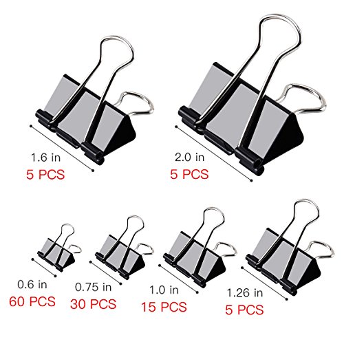 HJSMing 120 PCS Metal Binder Clips,Foldback Clips,Paper Binder Clamp,for Notes Letter Paper Books Home Office School File Paper Organizer Folder Clip Clamp 6 Sizes with Box (Black)