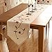 Ethomes Floral Embroidered Linen Cotton Burlap Beige 63 x 16 inches Approx Table Runner with Tassels