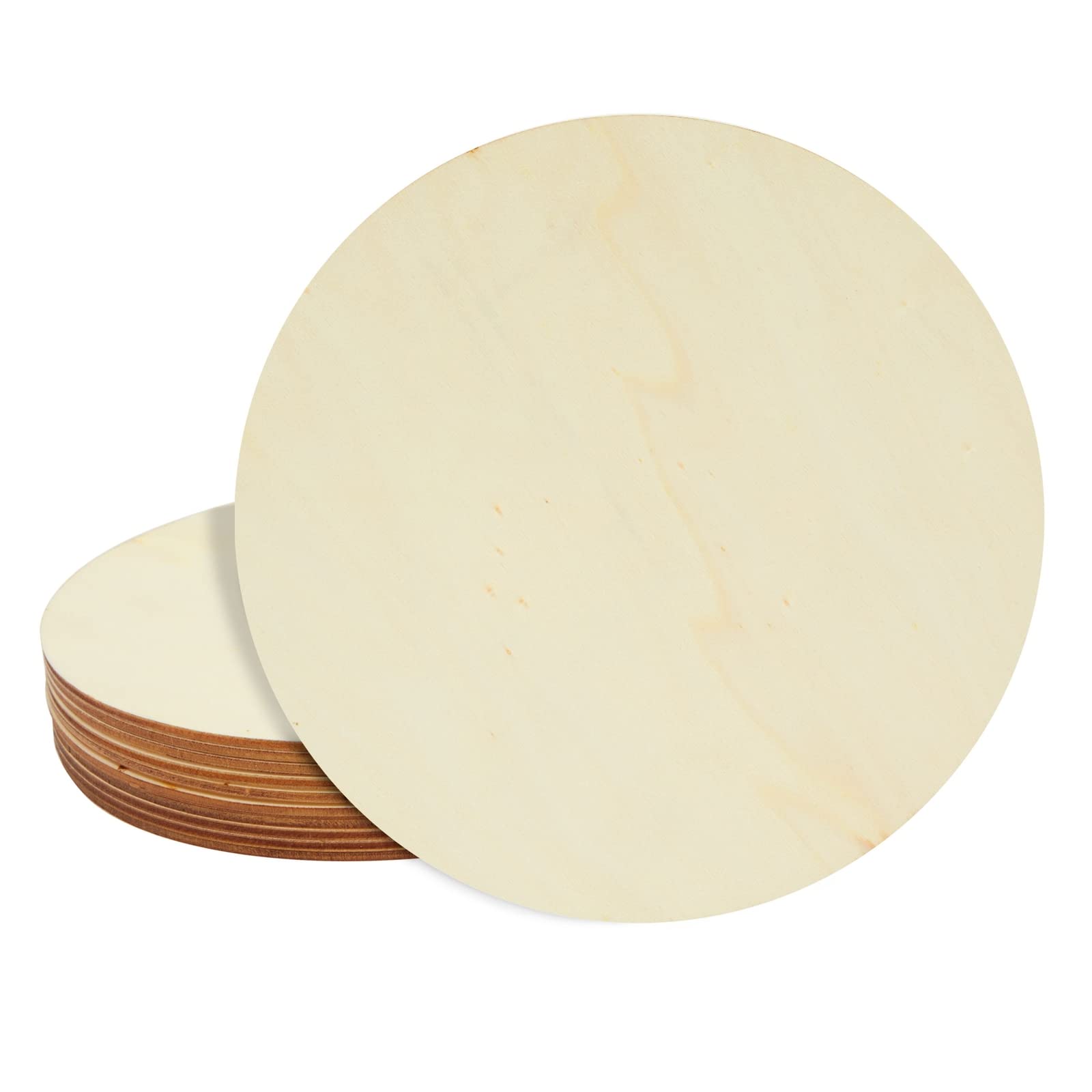 Wooden Circle, 10 Pack 20.3 cm/ 8 in Unfinished Blank Wood Cutout Slices for Crafts, Round Wooden Discs for DIY Coasters, Art Projects, Wood Burning, Engraving