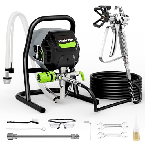 WORKPRO Electric Airless Paint Sprayer 700W, Painting Machine with 3 Adjustable Pressure Levels, Flow Rate 1.2 L/min, Max 200 Bar, for Home, Garden and Industrial Use