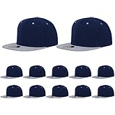 ZH Plain Flat Brim Snapback Baseball Caps Adjustable Blank Baseball Caps Wholesale 12 Pack