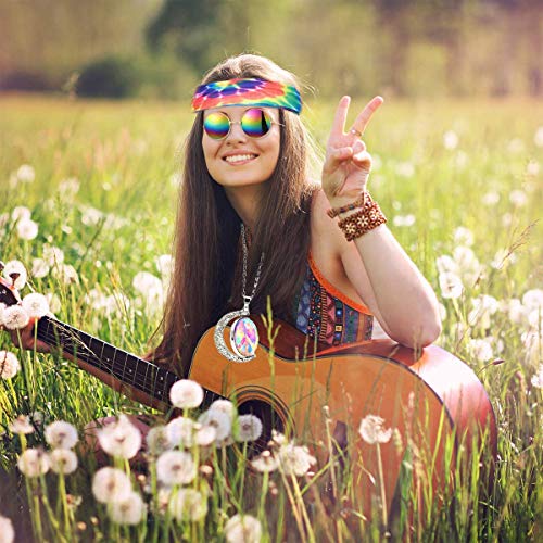 3 Pieces Hippie Accessories, Hippie Glasses Rainbow Peace Sign Necklace Hippie Headband for Women Men, Hippie Costume Set 70s 60s