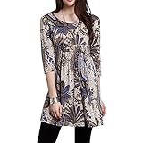 Destinas Women's Elegant Flower Floral Print 3/4 Sleeve Tunic Shirt Tops Blouse XL Purple