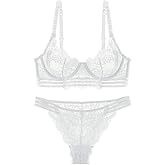 Guoeappa Women's Sexy Soft Lace Lingerie Set See Through Underwear Floral Lace Underwire Sheer Bra and Panty Set