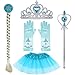 Yosbabe Princess Elsa Cinderella Dress up Accessories Blue Party Favors 5 Pcs Gifts Set - Gloves Tutu Dress Tiara Crown Wig and Wand