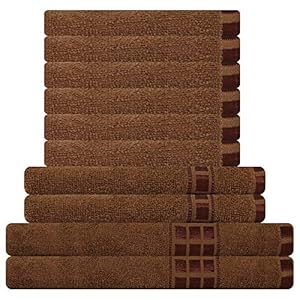 Eurospa Set of 10 Cotton Bath + Hand + Face Towel Set Brown (SPDHFCB189BNM10)