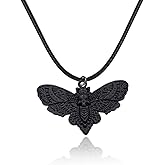 MOKAVIKY 25 Black Moth Pendant Necklace for Men Women Punk Skull Butterfly Moth Animal Necklace (Black)