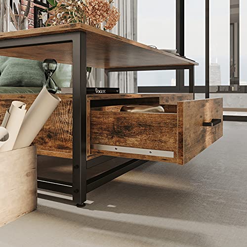 IRONCK Industrial Coffee Table for Living Room, Tea Table with Storage