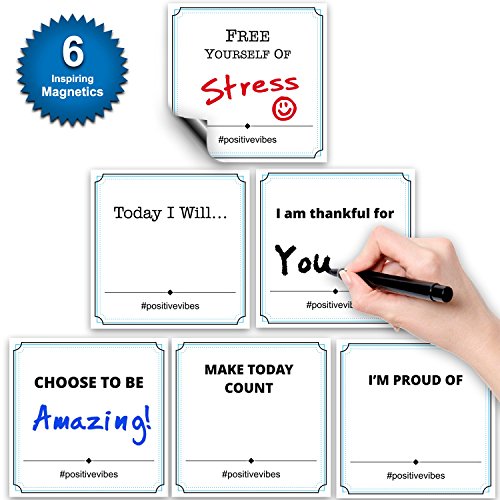 Inspirational Gifts – Interactive Motivational Quotes Magnets | Get Inspired & Stay Motivated! | Fill In Dry Erase Board | Set of 6 | 4” Square | Daily Motivation / Happiness / Positive