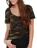 HaoDuoYi Womens Camo Camouflage Jersey Longer V Neck Top Tee T Shirt