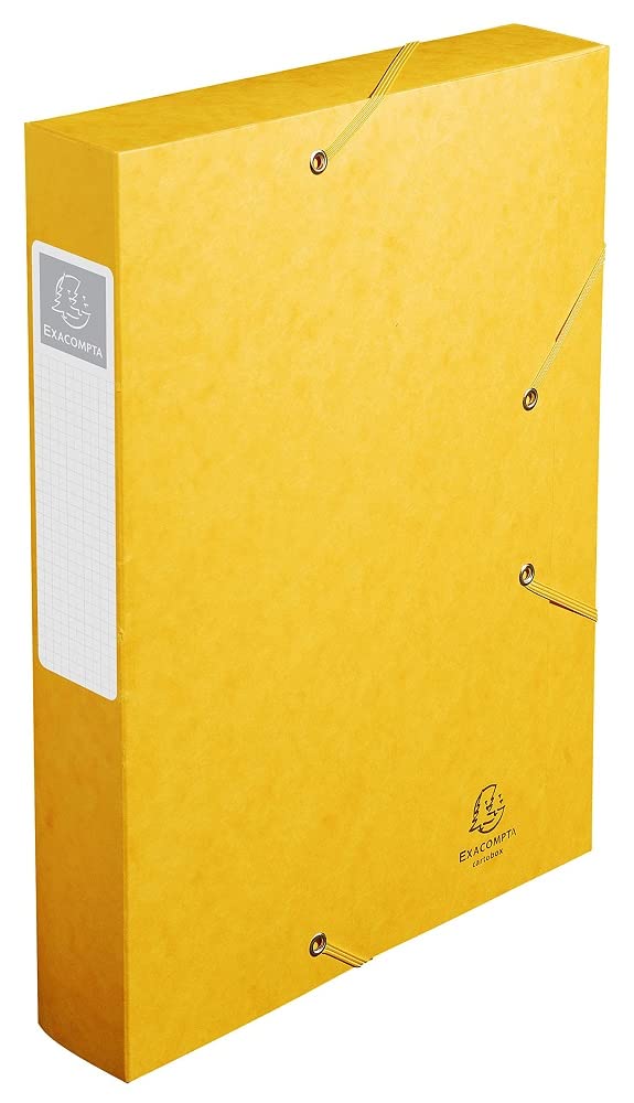 Exacompta - Ref 16006H - Cartobox Pressboard Filing Box - 25 x 33cm, Suitable for A4 Documents, Elastic Straps on 2 Corners, 60mm Spine, FSC-Certified - Yellow (Pack of 10)