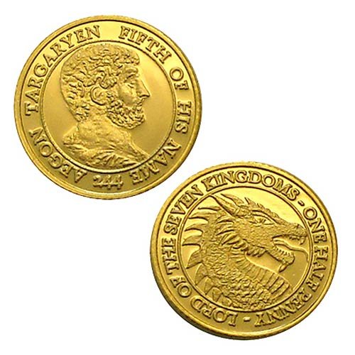 Game of Thrones: Aegon V Targaryen Brass 1/2 Penny, Collector Grade By Shire Post Mint