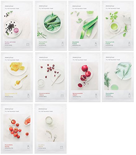 [Innisfree] My Real Squeeze Mask Sheet x 10 Set Bundle with Oil Blotting Paper