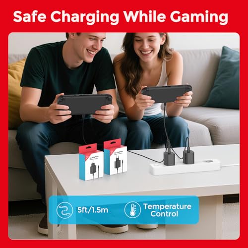 60W Charger for Switch 2, Fast Charger with 1.5M/5FT USB C Cable, Compatible with Nintendo Switch/OLED/Lite/Dock/Pro Controller/Deck - Support 4K TV Mode