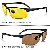 BLUPOND Set of 2 Anti-Glare HD Vision Sunglasses - Daytime Polarized Copper and Yellow Tint Night Driving Glasses with CAR Clip Holder - Knight Visor