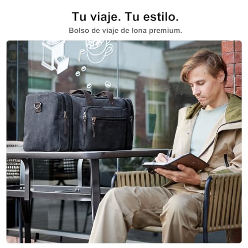 EKOROMIER 55L Canvas Travel Bag for Men - Expandable Weekend Bag - Carry-on Luggage for Gym, Short Trip and Flight