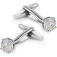 Mr.Van Elegant White Crystal Cufflinks Glimmering Diamond Color Cuff Links Set for Wedding Party