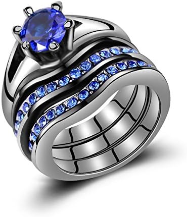 Trio Engagement Bridal Wedding Ring Sets 3 Piece Created Blue Sapphire Cz (Blue&amp;US Size 8)
