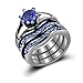 Trio Engagement Bridal Wedding Ring Sets 3 Piece Created Blue Sapphire Cz (Blue&US Size 8)