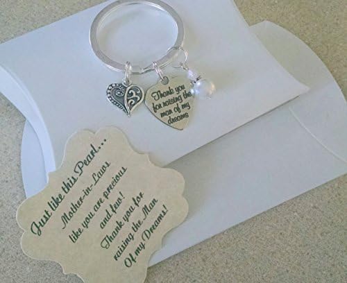 Mother In Law Gift, Mothers Day Gift for Mother In Law, Mother Of The Groom Gift From Bride, Thank You For Raising The Man Of My Dreams, Mother of Groom, Pearl KEYCHAIN, Charm is Size of a Nickel
