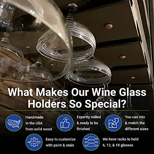 Wooden Wine Glass Holder for Under Under Shelf Kitchen