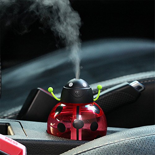 HF morning Beetle Mini Humidifier USB Portable Cool Mist Humidifier Car Whisper-quiet Air Purifier Night Light 6 hours Automatically Shut Off Ultrasonic Humidifier (82×82×117mm, Red)