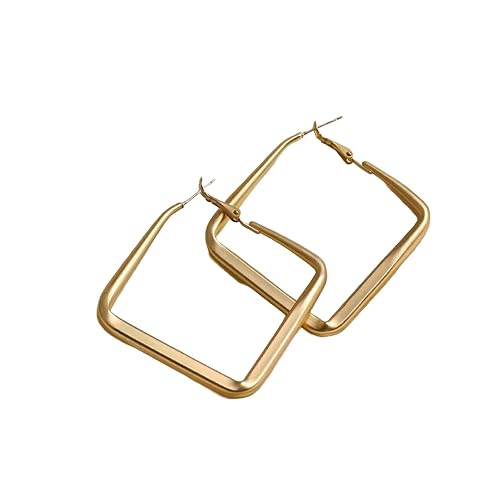 Tivleed Golden Large Square Drop Hoop Earrings – Hollow Geometric Dangle Earrings for Women, Exaggerated Statement & Minimalist Open Square Stud Jewelry
