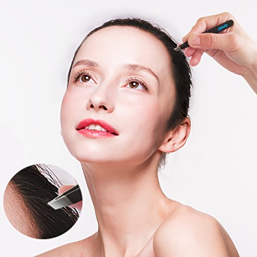 HotLife Professional Slant Tip Tweezers Best for Unwanted Hair & Eyebrow & Beard Removal, Stainless Steel Precision Tweezers for Your Daily Beauty(Black 6)