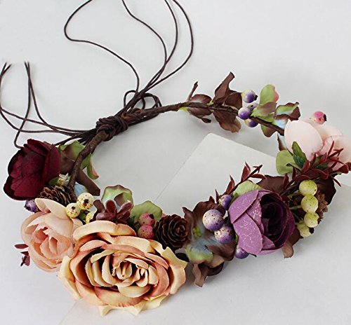 Vivivalue Flower Wreath Headband Crown Floral Garland with Ribbon Boho for Festival Wedding
