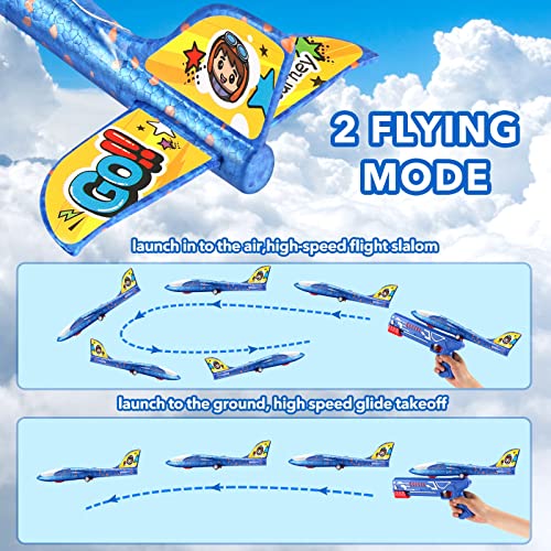 FICUS 3 Pack Airplane Launcher Toys,2 Flight Modes LED Foam Plane Toys