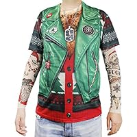 Faux Real Xmas Biker with Tattoo Sleeve Printed T-Shirt, Adult Size Large