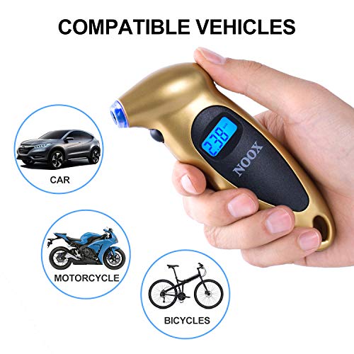 NOOX Accurate Digital Tire Pressure Gauge for Car Truck Motocycle Bicycle Jeep Sedan Limousine Wagon Tires 150 PSI - Gold