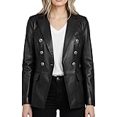 Cuir Jackets Women's Real Lambskin Leather Double Breasted Blazer Jacket - Casual Coat Long Sleeves Genuine Leather Jacket